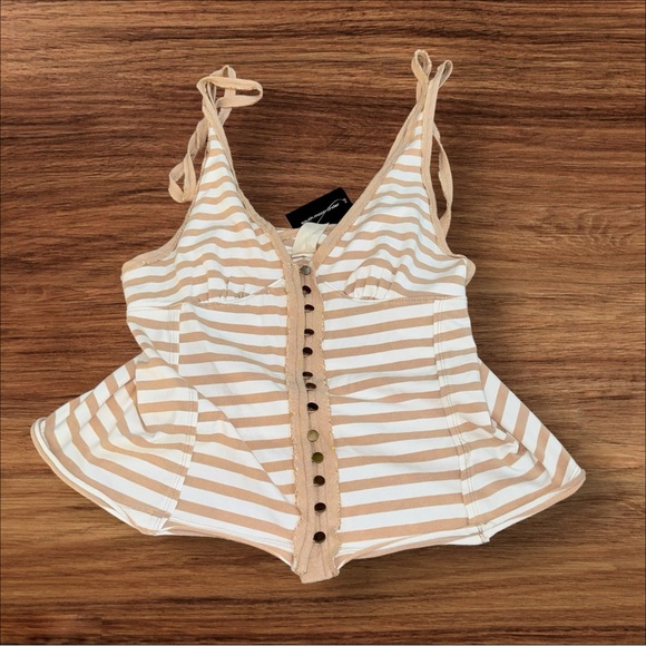We The Free Tops - NWT Free People Mylo Striped Button-Down Halter Top‎ Tan Medium